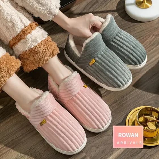 ROWANBABY Chinelos De Pele , Tornozelos Quentes Inverno Peludo Pelúcia Aconchegante Slides , Para Mulheres Homens Sapato