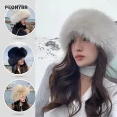 PEONYHOME Chapéu De Inverno , Balde De Pelúcia De Cor Sólida , Boné Panamá Grosso De Pele Fofa E Fria À Prova De Vento