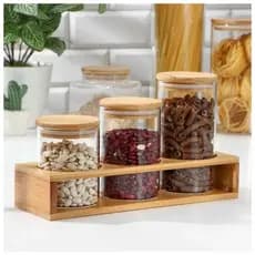 Pote Vidro Hermético Tampa Bambu absorve cheiros Grãos Arroz Farinhas Macarrão Feijão Café Açúcar