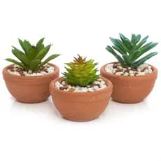 Kit 3 Suculenta Artificial e Mini Vaso de Olaria Decorativo De Cerâmica