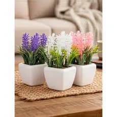Kit 3 vaso para flores artificial lavanda planta artificial para decoração