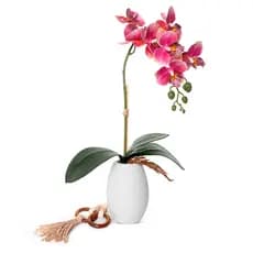 Arranjo de Flores Artificias com Vaso de Cerâmica e Cordão de Mesa decorativo Orquídea Artificial Realista Colar de Mesa