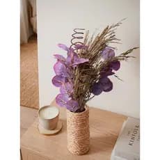 Arranjo Decorativo com Flores Artificiais e Vaso de Vidro com Taboa Estilo Moderno Boho Chic Sala Recepção e Escritório