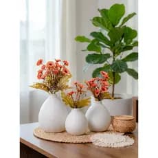 Arranjo de Flor Artificial Decorativa e Trio de Vasos de Cerâmica  Buquê de Flor do Campo Decoração de Casa e Escritório