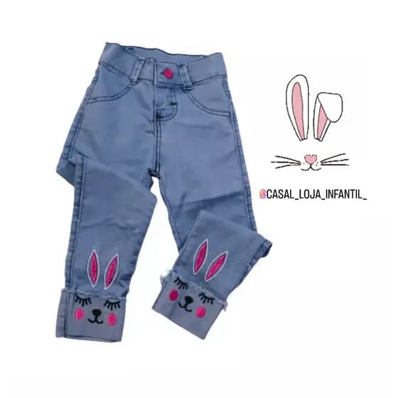 Calça Jeans Infantil Menina Coelhinho