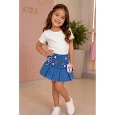 Saia jeans infantil gatinha