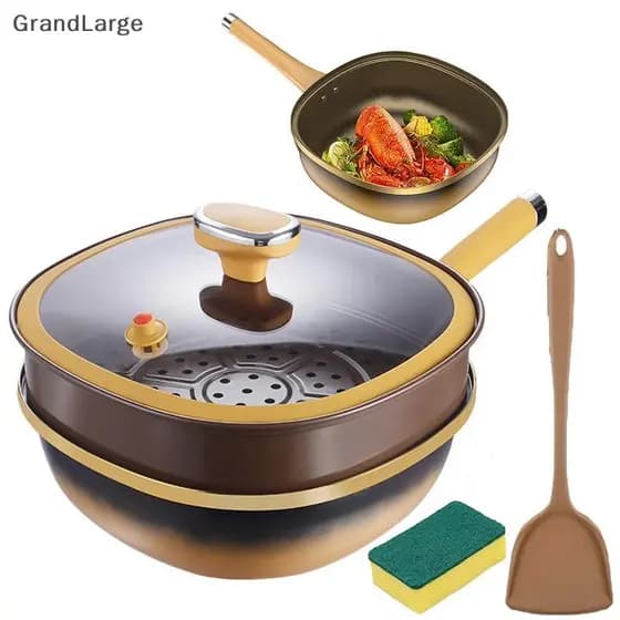 [GrandLarge] Panela Não Sti De Liga De Titânio Com Tampa Frigideiras Panelas Para Cozinhar Alças Ergonômicas , Fritar E