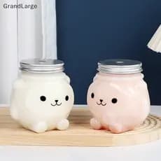 [GrandLarge] 500ml Garrafas De Suco De Chá De Leite Bebida Garrafa De Água PET Urso De Desenho Animado Café Descartáveis