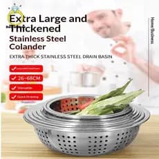 [BANY] 2224/2628/30/34CM Coador De Peneira De Arroz Aço Inoxidável Ajudante De Cozinha Grande Escorredor Bacia Bom
