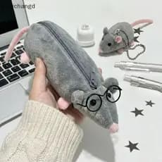 [Newchangd] Estojo De Lápis De Pelúcia Com Ramo De Flor Fofa E Rato , Bolsa De Papelaria Portátil De Grande Capacidade P