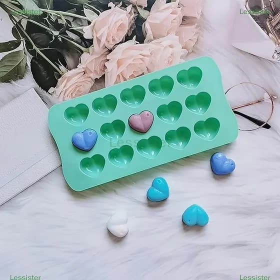leesisters 1Pc 15 Buraco Tridimensional Em Forma De Coração Molde De Silicone DIY Chocolate Grade De Gelo Mousse Macio D