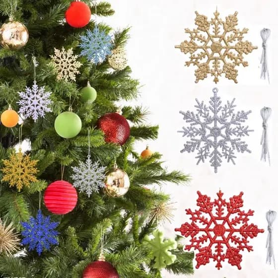 12 unidades enfeites de floco de neve brilhante para pendurar, decoração de árvore de Natal e festas