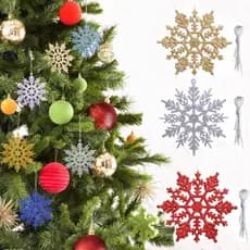 12 unidades enfeites de floco de neve brilhante para pendurar, decoração de árvore de Natal e festas