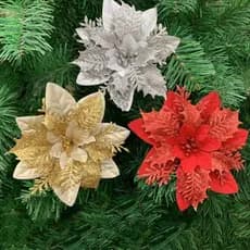 5 unidades flores natalinas artificiais com glitter, enfeites florais para árvore de Natal, casa e festas