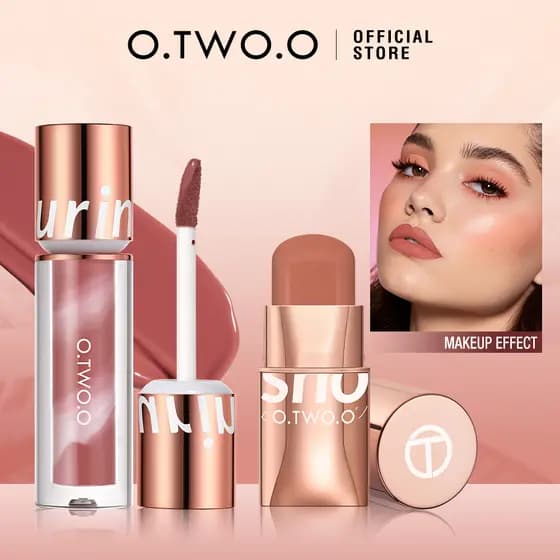 O.TWO.O 2pcs Makeup Set Lip Cheek Eye Multi-use Stick Blush Cream + lollipop lip Glaze Velvet Matte Lip Tint Waterproof
