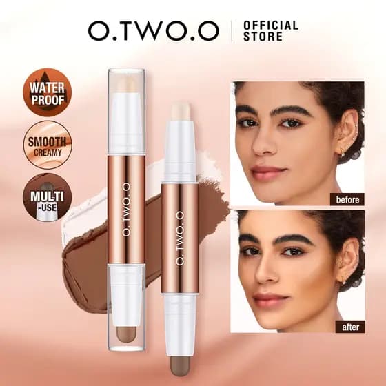 O.TWO.O Bastão Duas Pontas de Iluminador e Contorno Facial com Sombra, Maquiagem para Realçar e Definir o Rosto