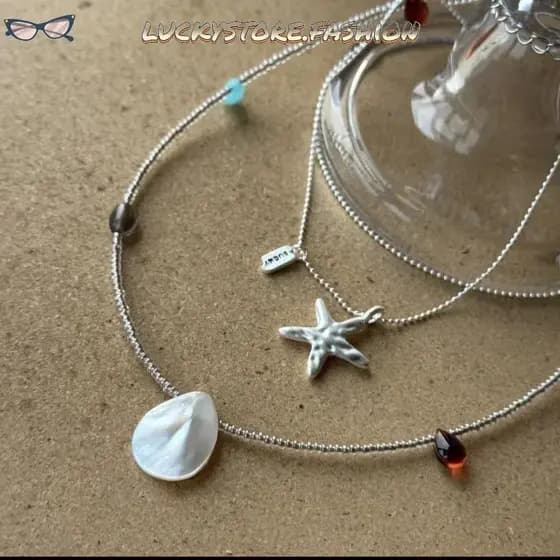 Colar Com Pingente De Estrela Do Mar LUCKYSTORE , Concha Boho De Miçangas , Corrente De Gargantilha De Branca