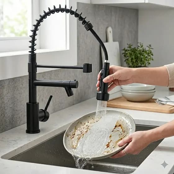 Torneira De Cozinha Gourmet Monocomando Única Extensor De Spray Tubo Flexível Superior  Preta Fosca