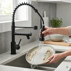 Torneira De Cozinha Gourmet Monocomando Única Extensor De Spray Tubo Flexível Superior  Preta Fosca