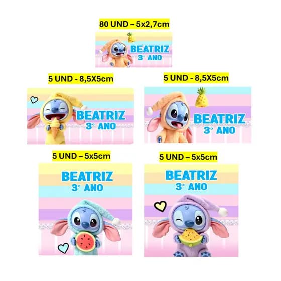 Etiqueta Escolar 100 unidades Stitch Labubu Etiqueta para material escolar Personalizada