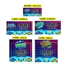 Etiqueta Escolar 100 unidades Gamer Vídeo Game Etiqueta para material escolar Personalizada