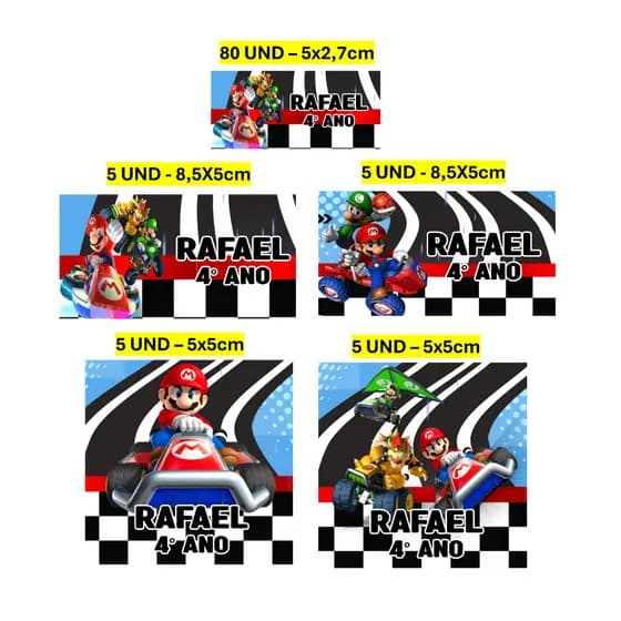 Etiqueta Escolar 100 unidades Mario Kart Etiqueta para material escolar Personalizada