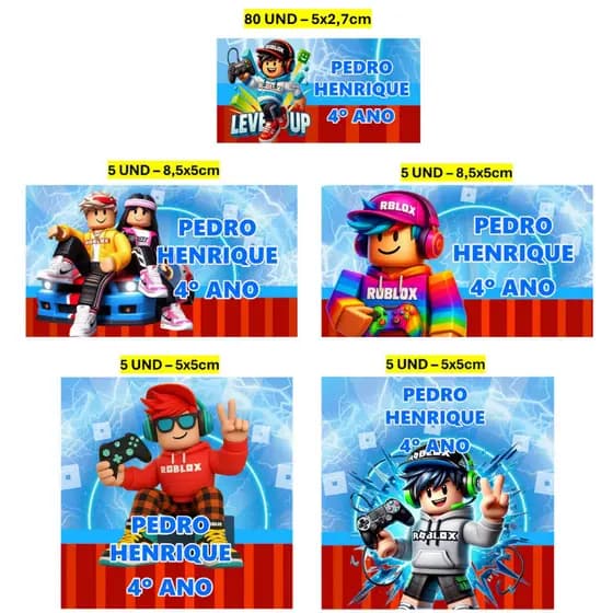 Etiqueta Escolar 100 unidades Roblox Etiqueta para material escolar Personalizada