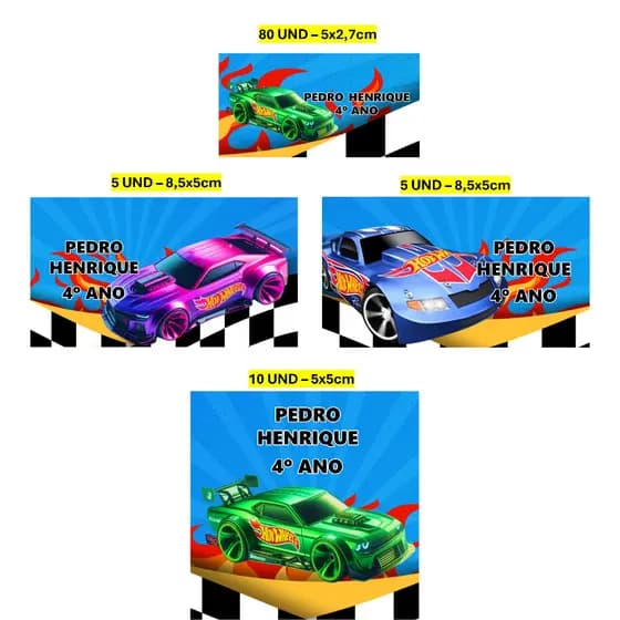 Etiqueta Escolar 100 unidades Hot Wheels Etiqueta para material escolar Personalizada