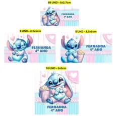 Etiqueta Escolar 100 unidades Stitch de Pijama Etiqueta para material escolar Personalizada