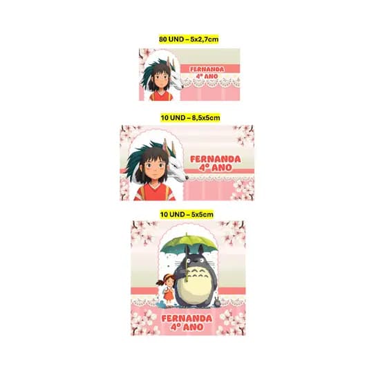 Etiqueta Escolar 100 unidades Studio Ghibli Etiqueta para material escolar Personalizada