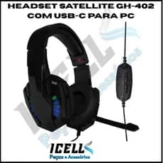 Headset Satellite GH-402 com USB-C para PC/Smartphone e Tablet - Preto