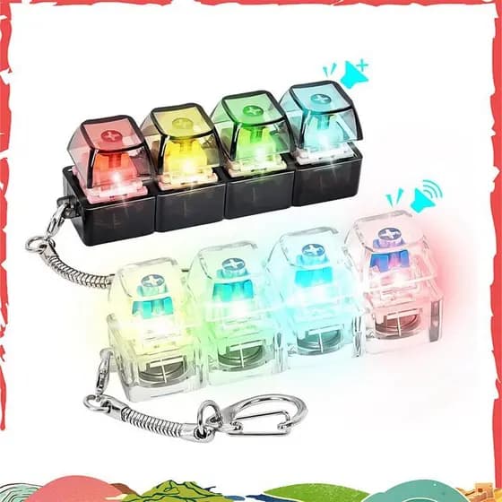 Chaveiro Alto E Silencioso Com Luzes LED , Teclado De Brinquedo Fidget De 2 Peças Alívio De Estresse Clicker