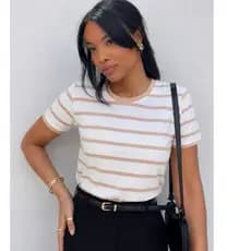 Camiseta Feminina Listrada Malha Viscolycra Tam Único Veste 36 ao 42
