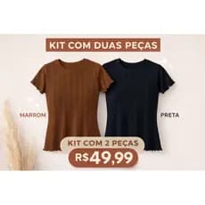 kit 2 Blusas Feminina Canelada Manga Curta PRETA E MARROM | Malha Confortável | camisa Básica Ajustada | Promoção  49,99