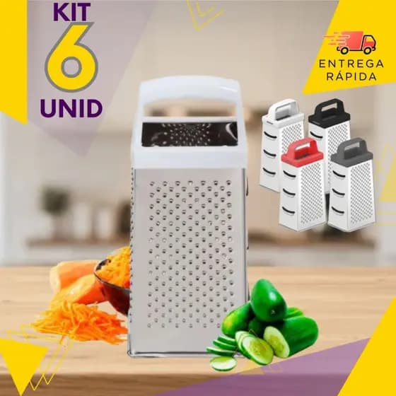 6, 3 ou 2 un - Ralador De 4 Faces Resistente C/ Lâminas De Aço Inox Queijo Legumes Frutas
