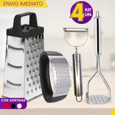 Jogo De Utensílios de Cozinha em Aço Inox - Amassadores De Batata E Alho Ralador 4 Faces E Legumes
