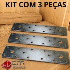 Kit 3 Chapas Retas De Junção 40x180x3mm Aço Galvanizado Reforço Madeira Estruturas