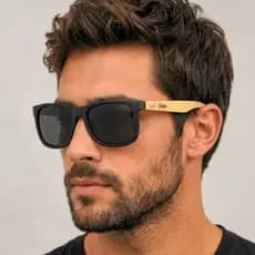 Óculos de Sol Quadrado Masculino Madeira Bambu Polarizado Premium Reforçado com UV400