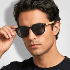 Óculos de Sol Masculino Premium UV400 Polarizado Haste Madeira Estilo Casual Fashion Resistente Confortável
