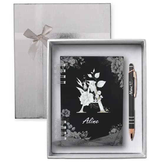 Kit Presente Caderneta Personalizada + Caneta com Nome + Caixa Elegante – Presente Brinde Agenda