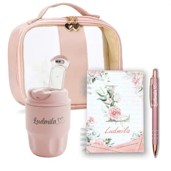 Kit Presente Copo Café Térmico - Caderneta Personalizada Caneta com Nome Necessaire Presente Brinde