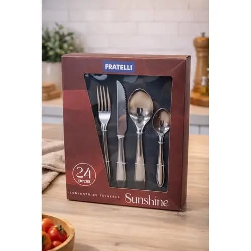 Conjunto Talheres 24 Peças Inox Alta Qualidade Design Moderno Completo