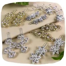 Kit Presilha Grampo Cabelo Feminino 12 Pçs - 06 Pares Metal Strass