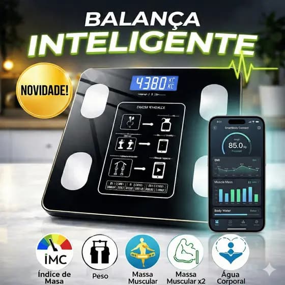 Balança inteligente Corporal Bluetooth 140kg + Balança Digital Cozinha 10kg