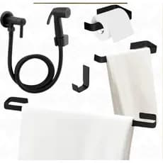 Kit Acessório Banheiro Luxo Preto Fosco | Ducha Higiênica + Acessórios Quadrados Inox Preto