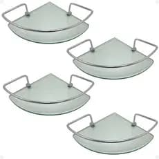 Kit 04 Porta Shampoo Canto  Prateleira De Vidro 6mm com Haste Alumínio Fixação Dupla