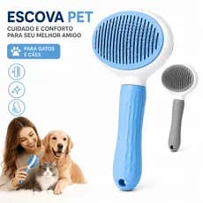 Escova Super Pet Autolimpante para Cães e Gatos Azul