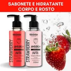 Kit Sabonete Liquido + Hidratante facial e Corporal Morango Rhenuks 200ml