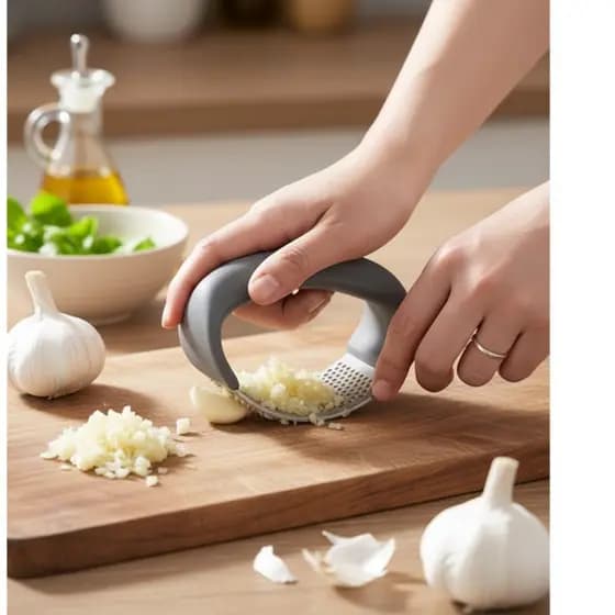 Espremedor de Alho Manual em Aço Inox com Cabo ABS – Amassador de Alho Resistente