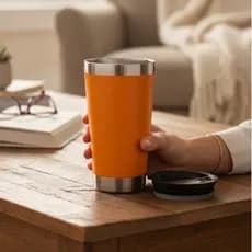 Copo Térmico Inox 473ml com Tampa e Abridor – Copo Térmico para Cerveja, Bebidas Quentes e Frias – Laranja